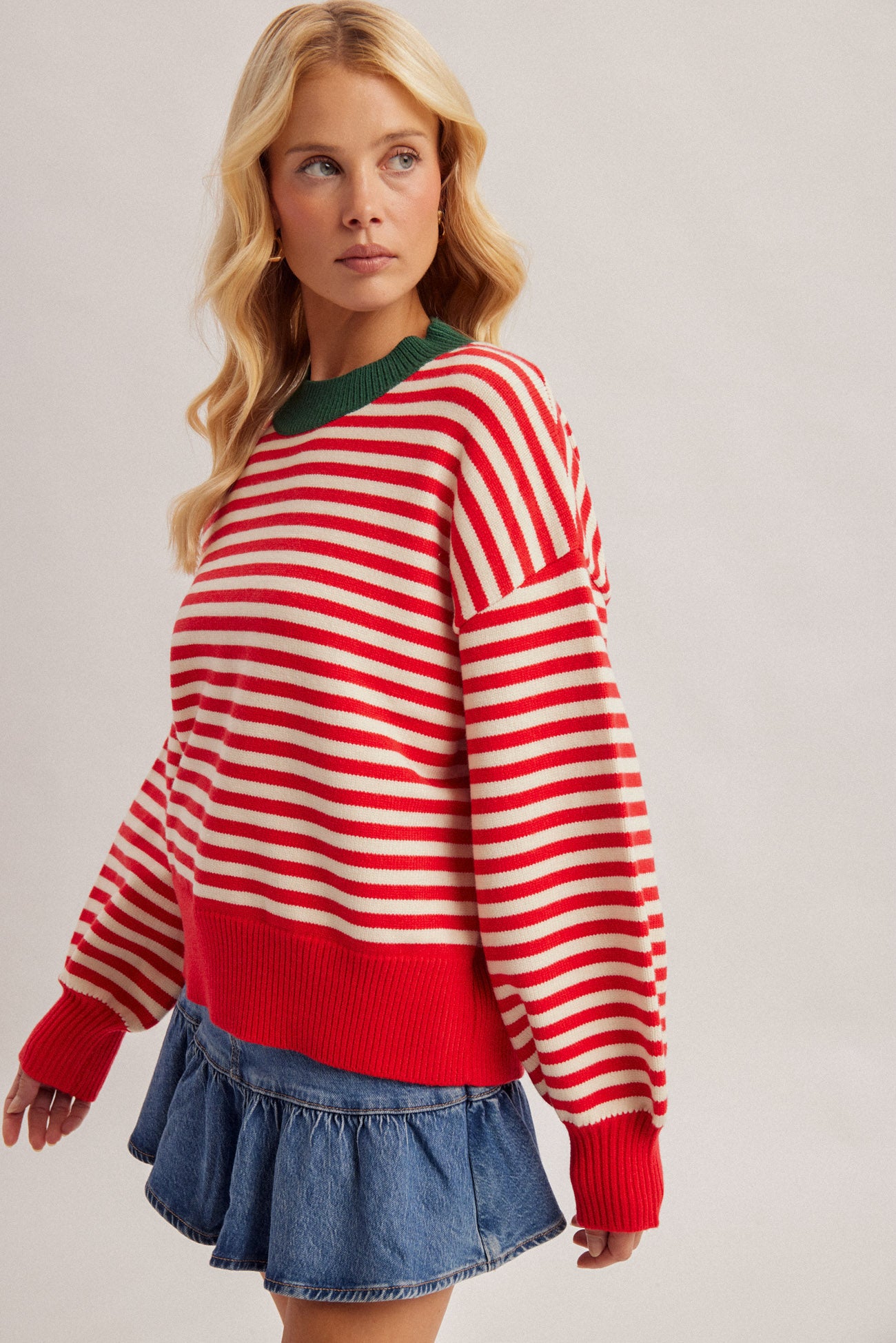 Multicolor Striped Round-Neck Sweater Pullover