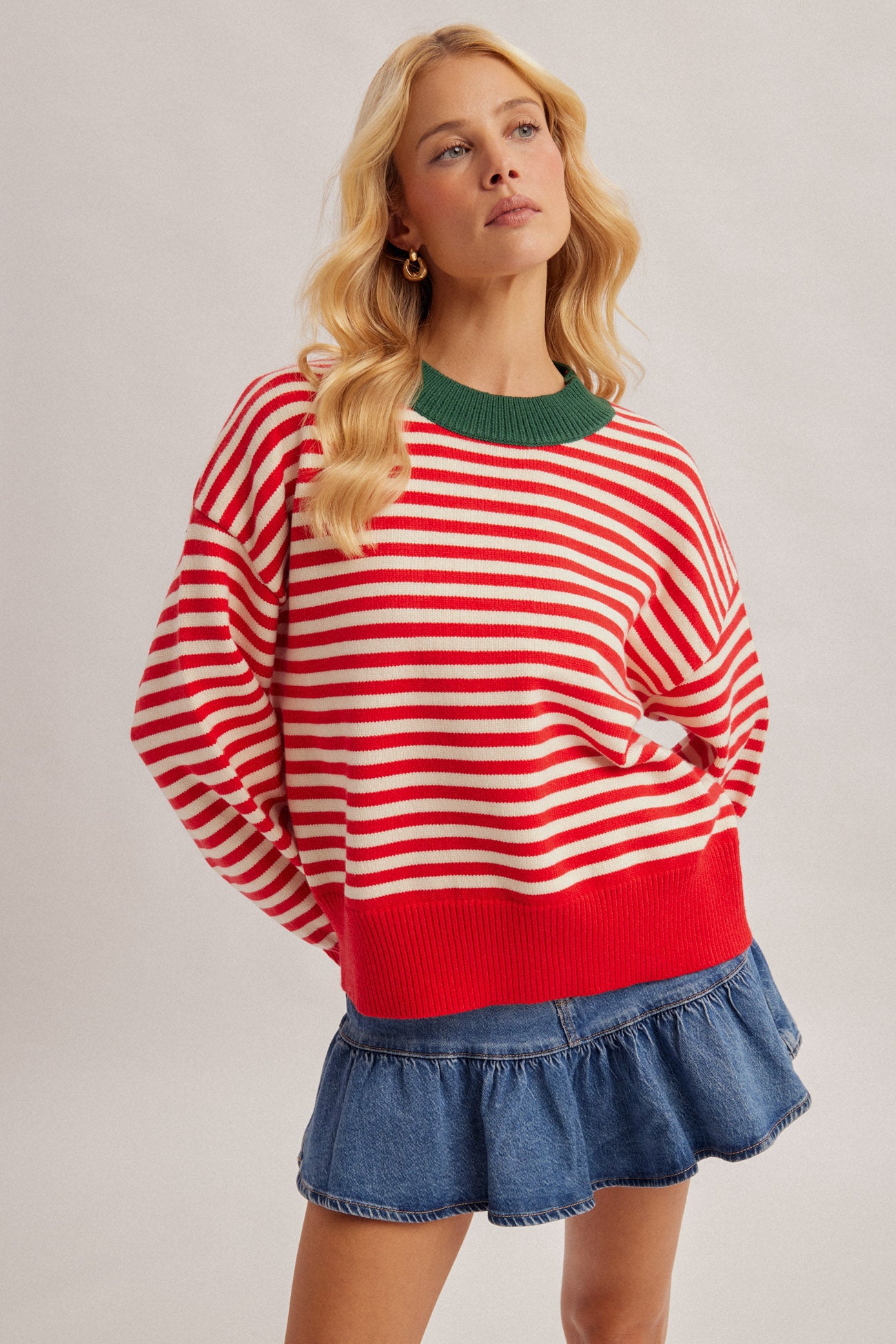 Multicolor Striped Round-Neck Sweater Pullover
