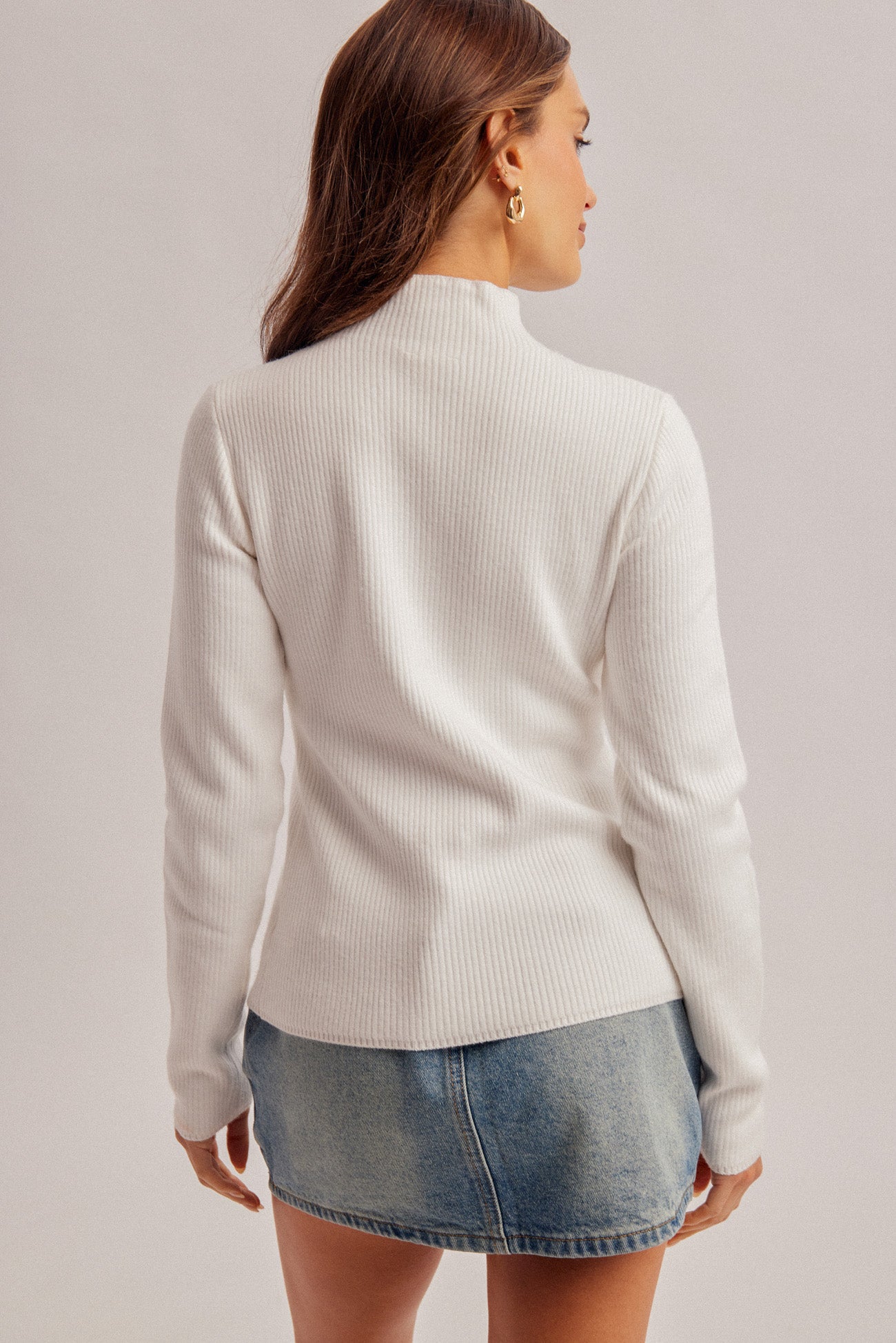 Fleece-Lined Ribbed Mock Neck Sweater