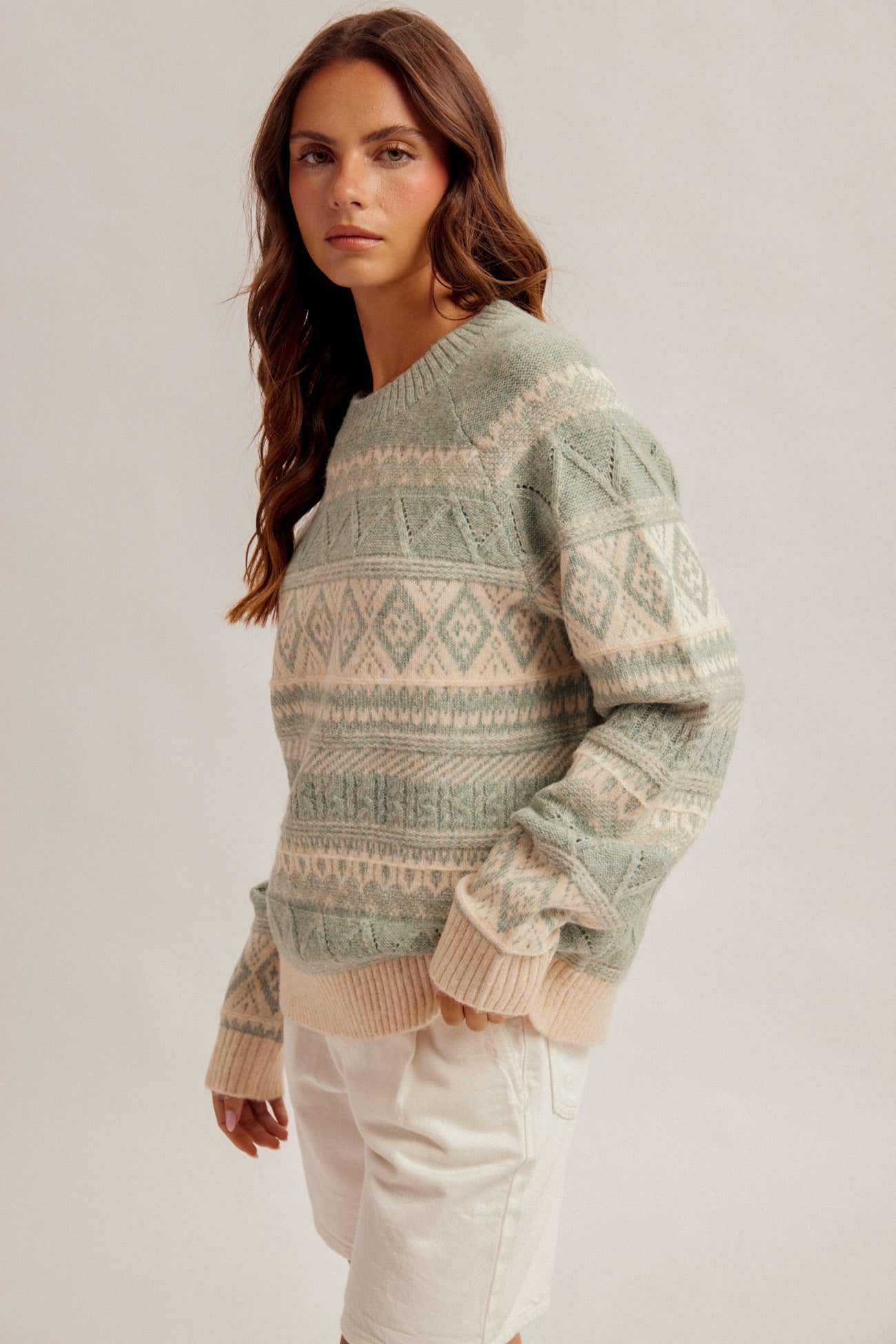 Relaxed Fair Isle Crewneck Sweater