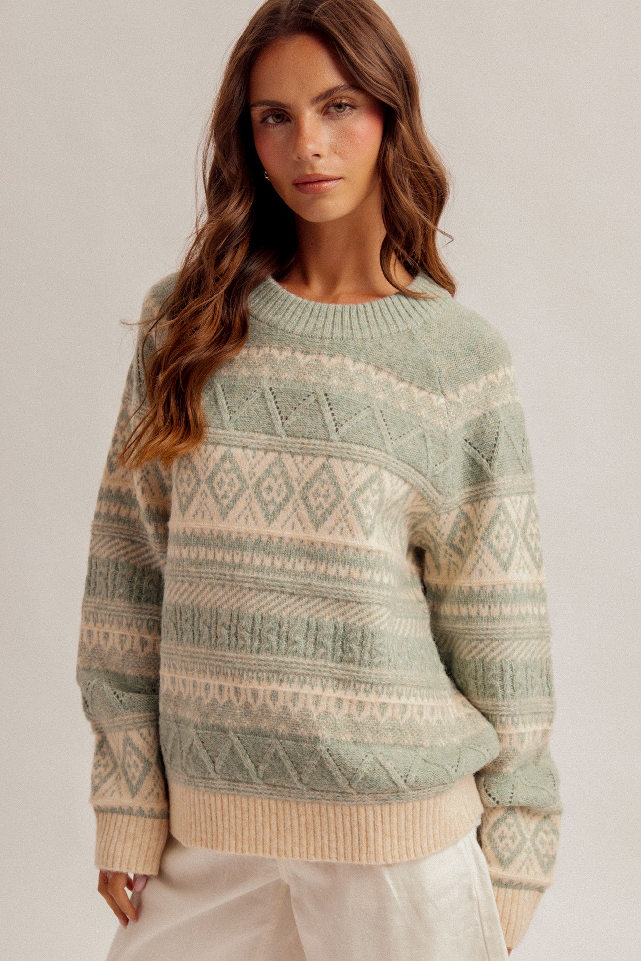 Relaxed Fair Isle Crewneck Sweater