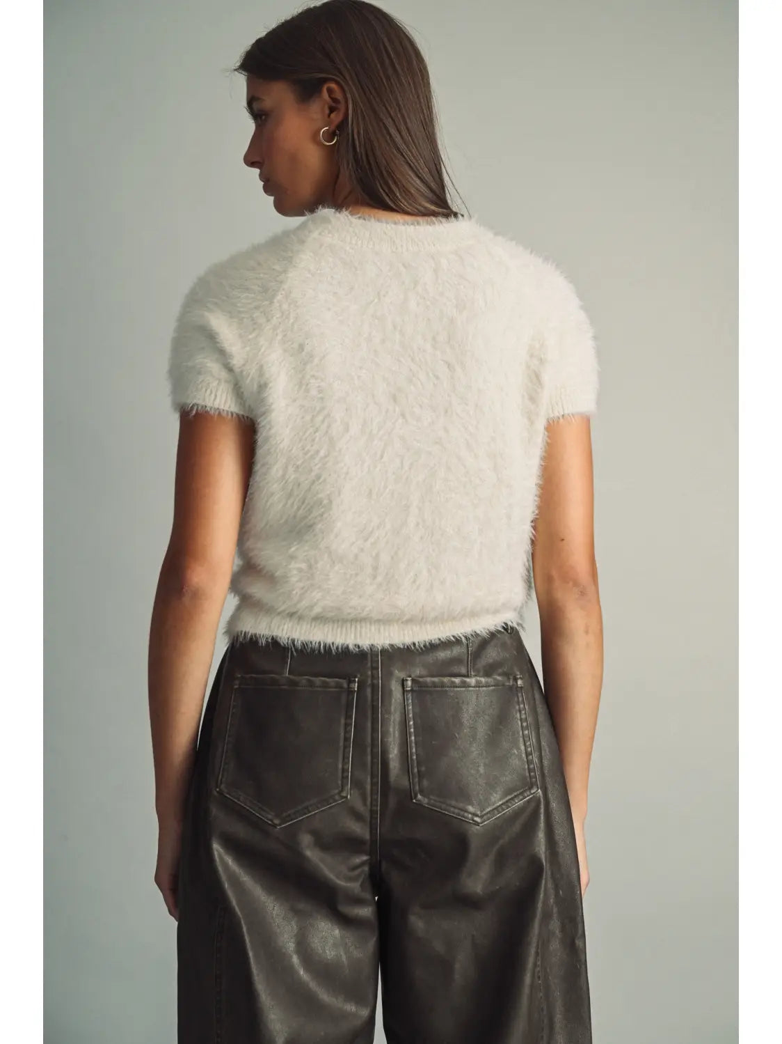 High-Pile Faux-Fur Half-Sleeve Sweater