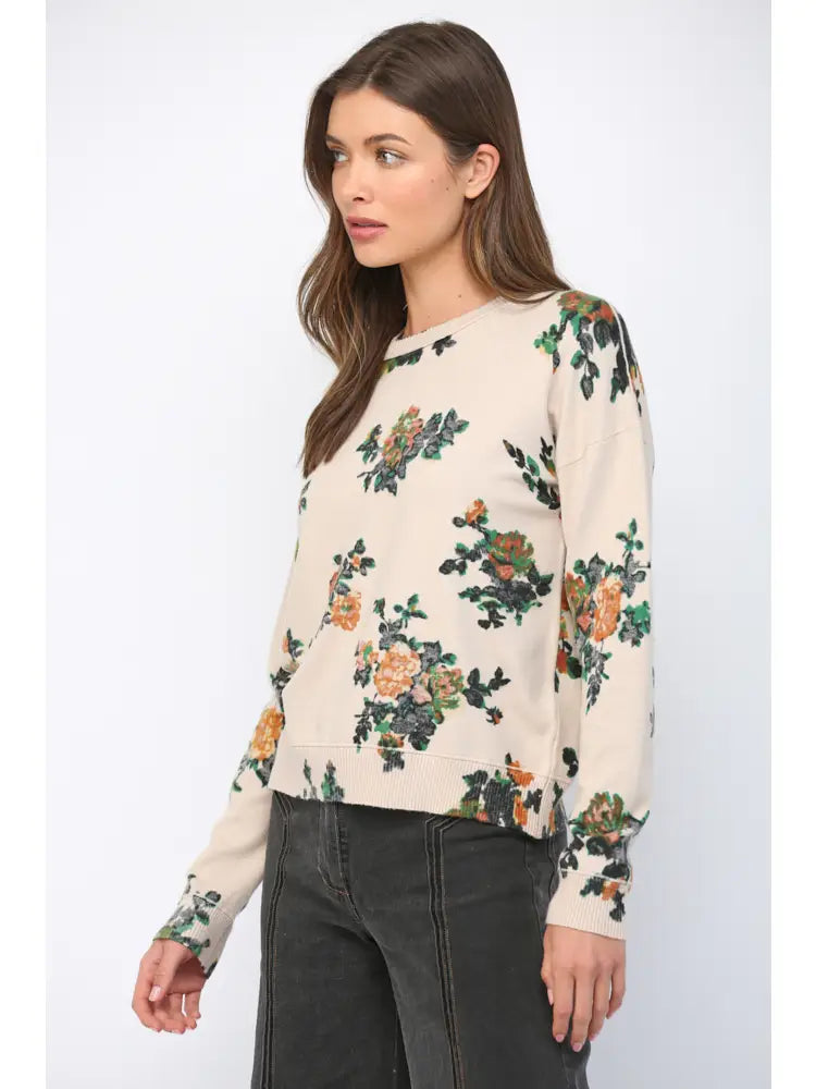 Floral Print Crew Neck Sweater