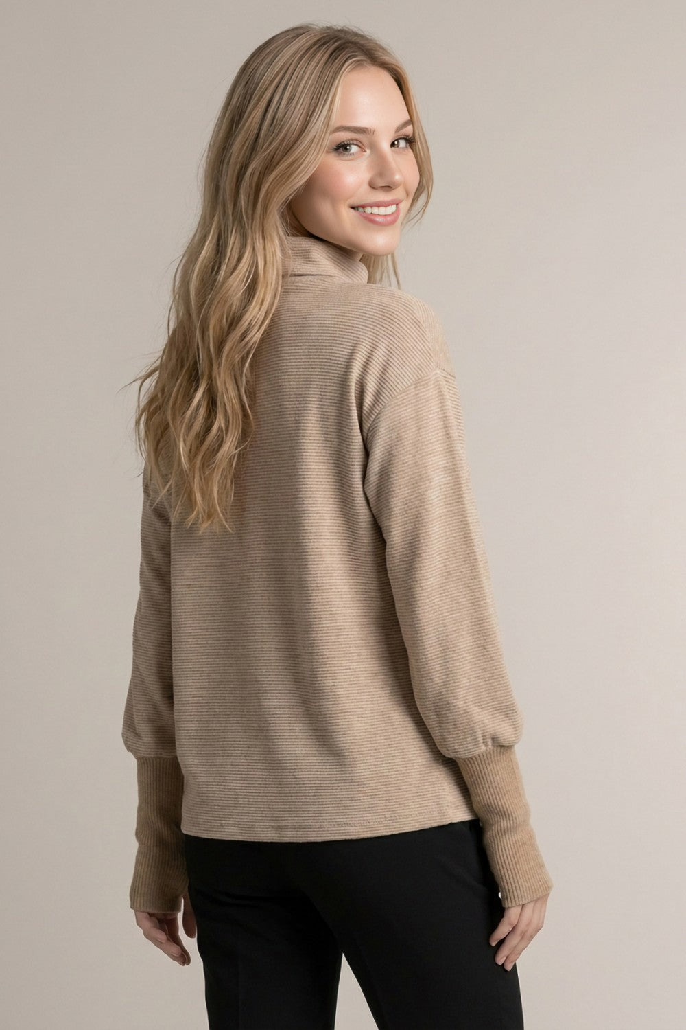 Pinstriped Cowl Neck Long Sleeve Top