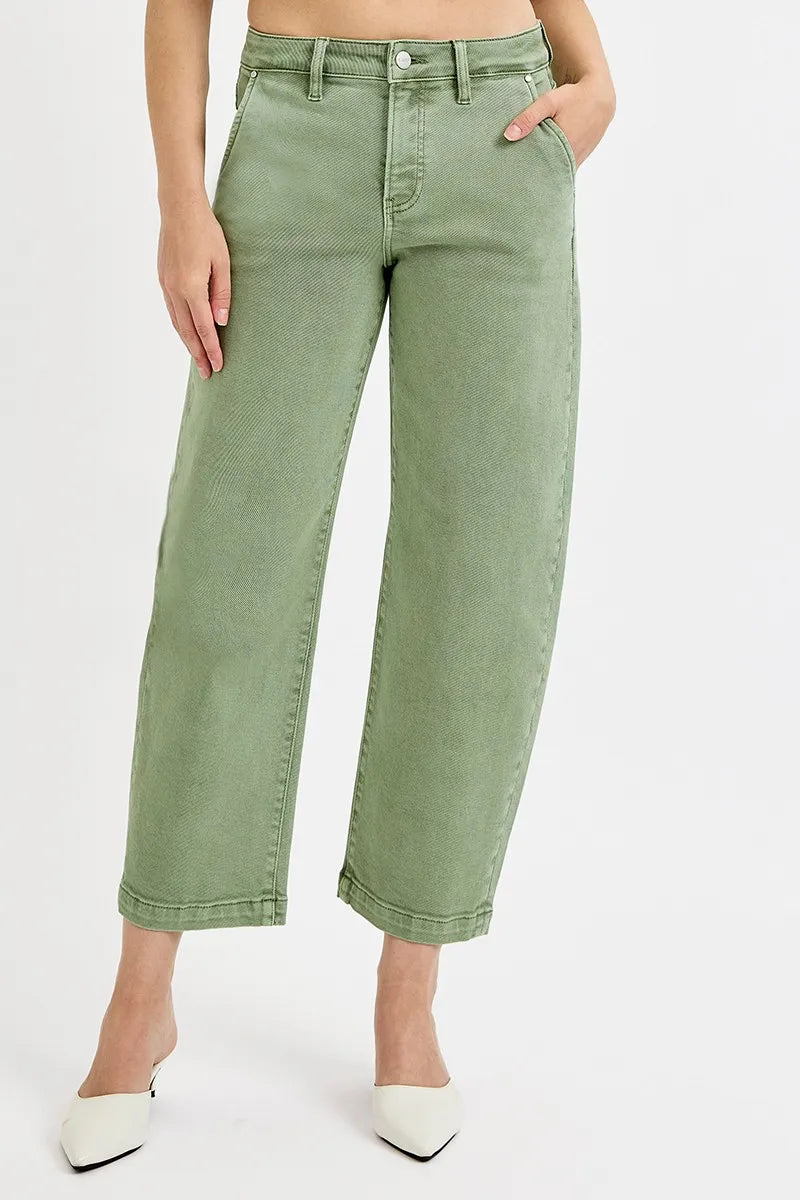 High Rise Crop Length Barrel Adjustable Waist Band