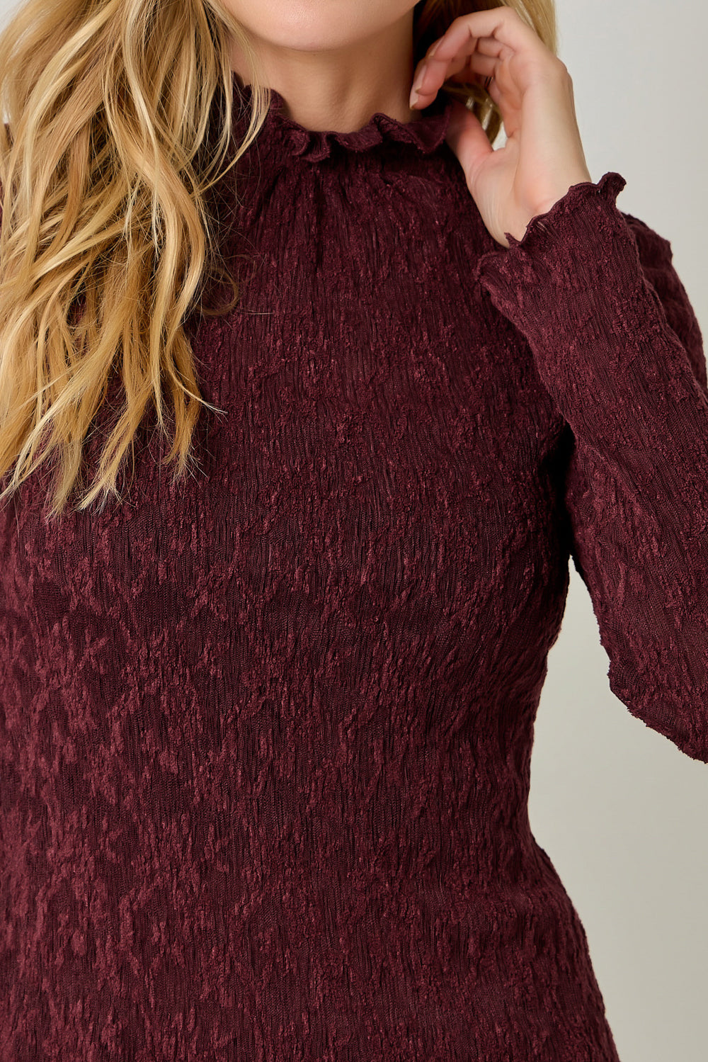 Lettuce Edge Knit Mesh Textured Top
