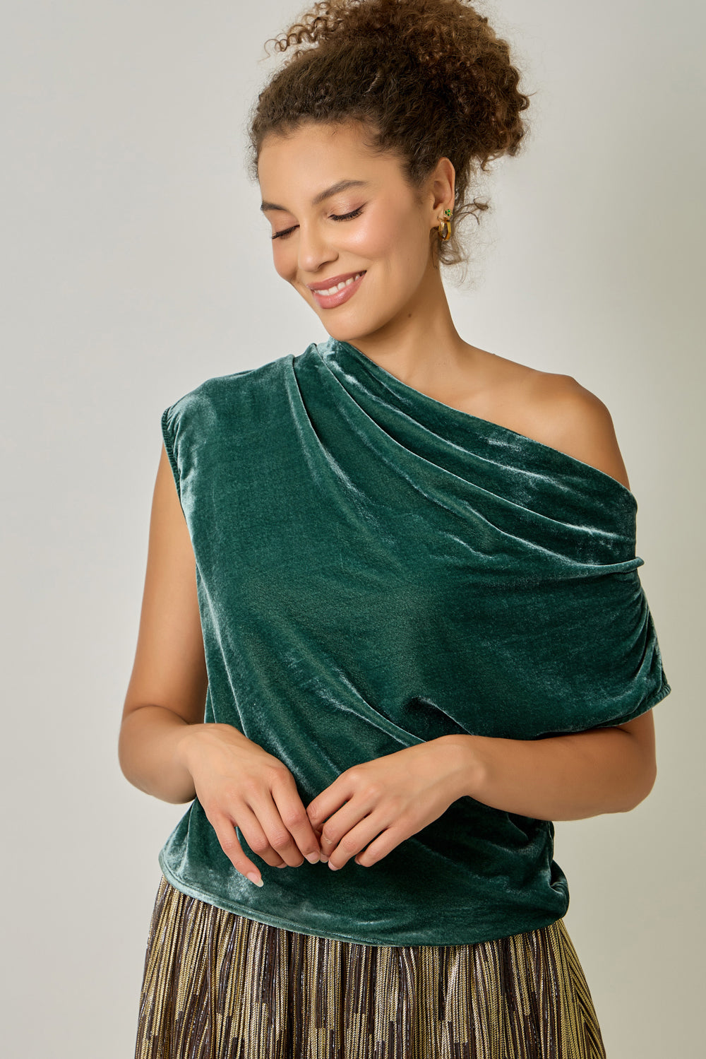 Velvet Cowl Neck Short Sleeve Top