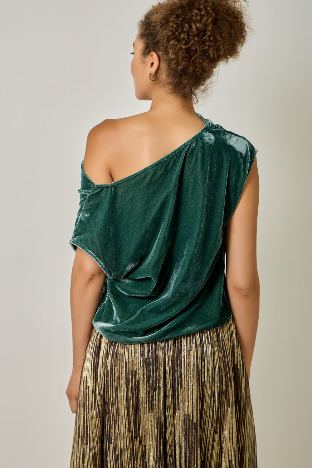 Velvet Cowl Neck Short Sleeve Top
