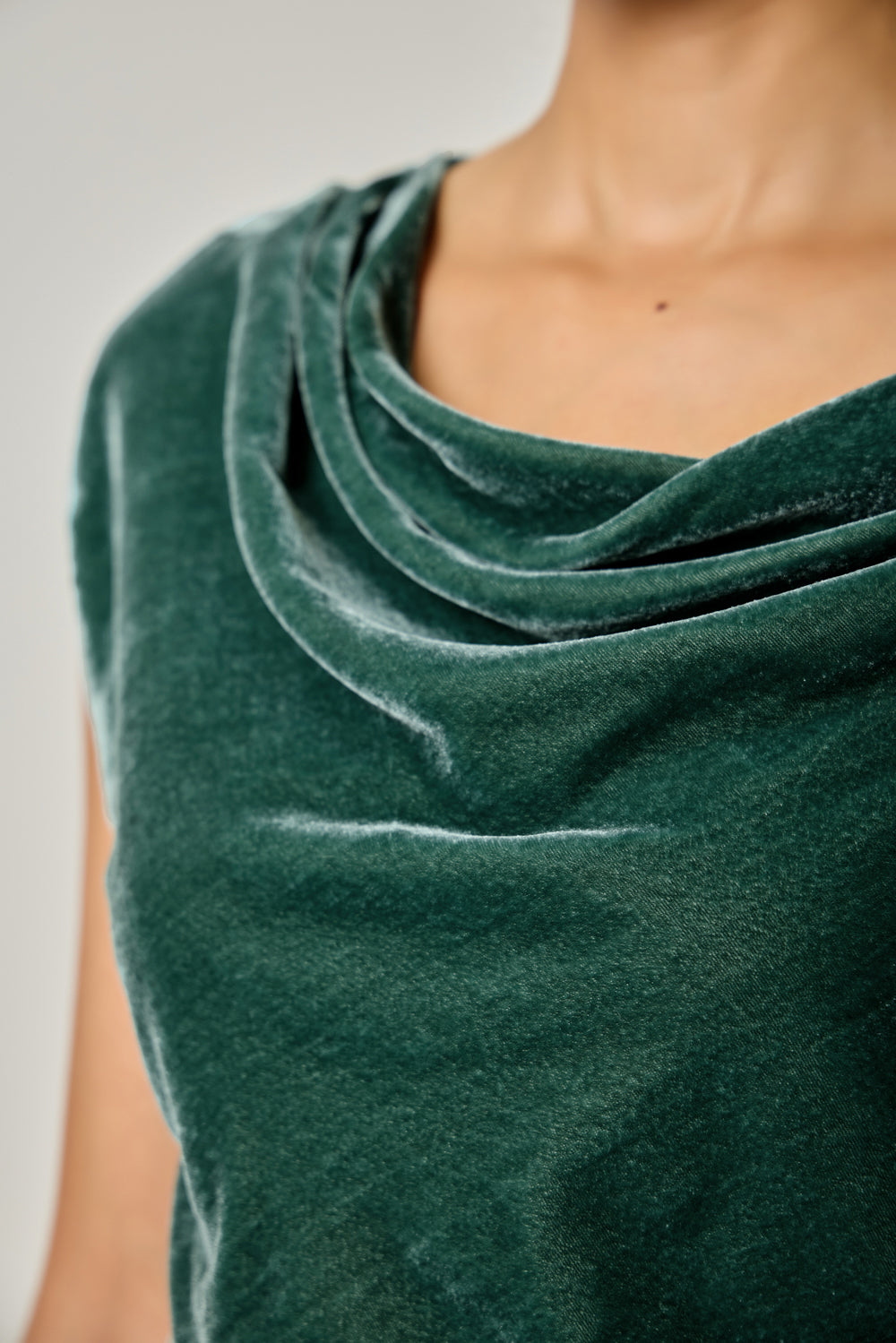Velvet Cowl Neck Short Sleeve Top