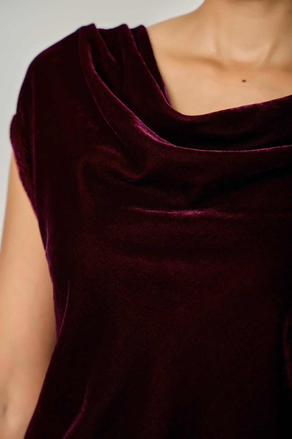 Velvet Cowl Neck Short Sleeve Top