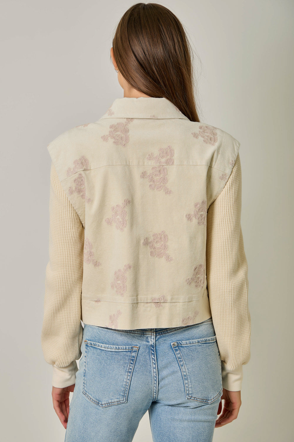 Floral Embroidered Jacket with Sweater Sleeves