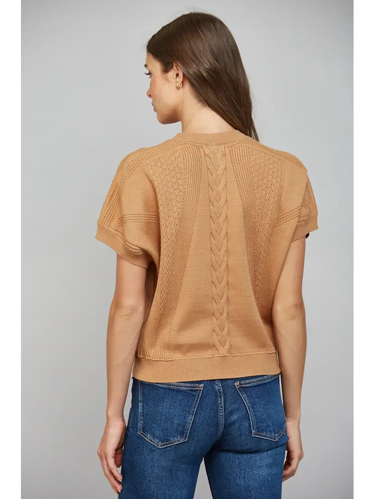 Mixed Knit Short Sleeve Sweater