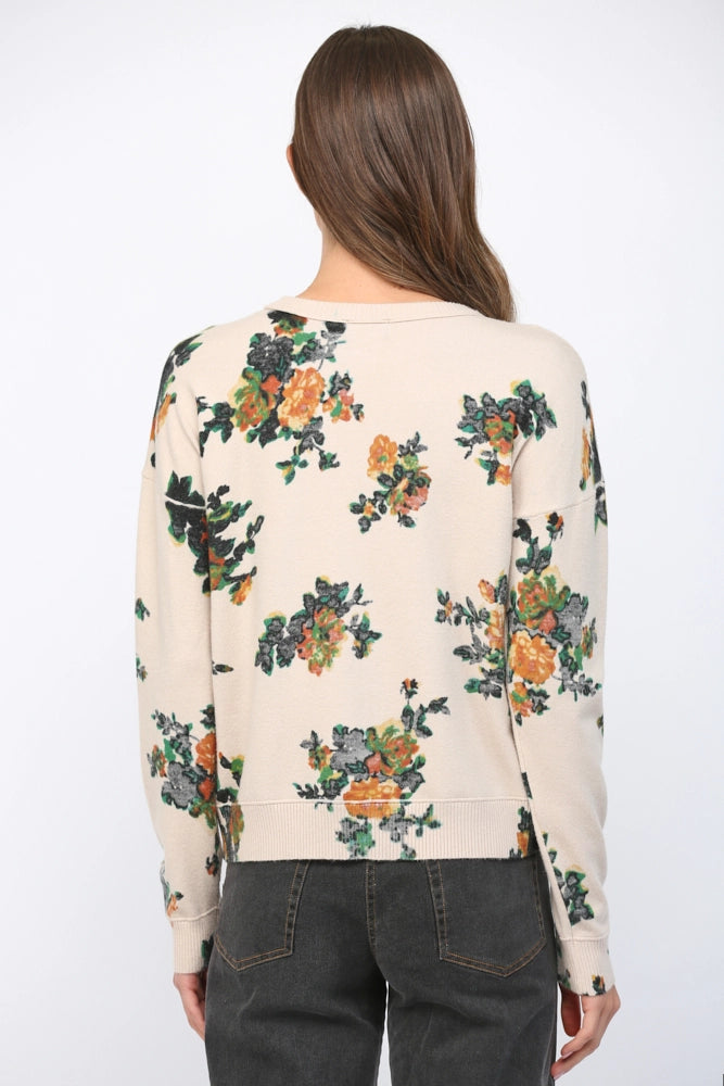 Floral Print Crew Neck Sweater
