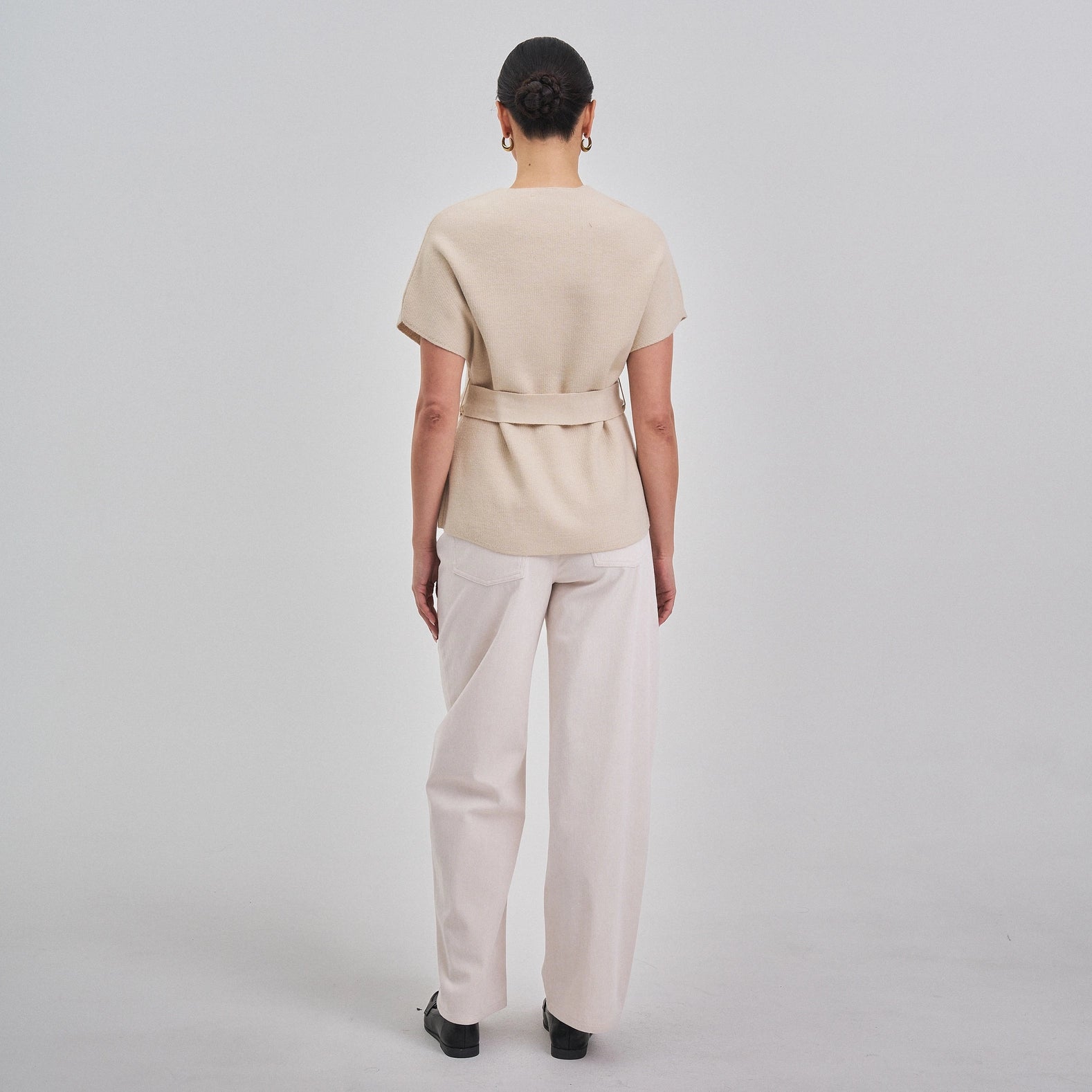 V Neck Tie Waist Short Sleeve Cardigan