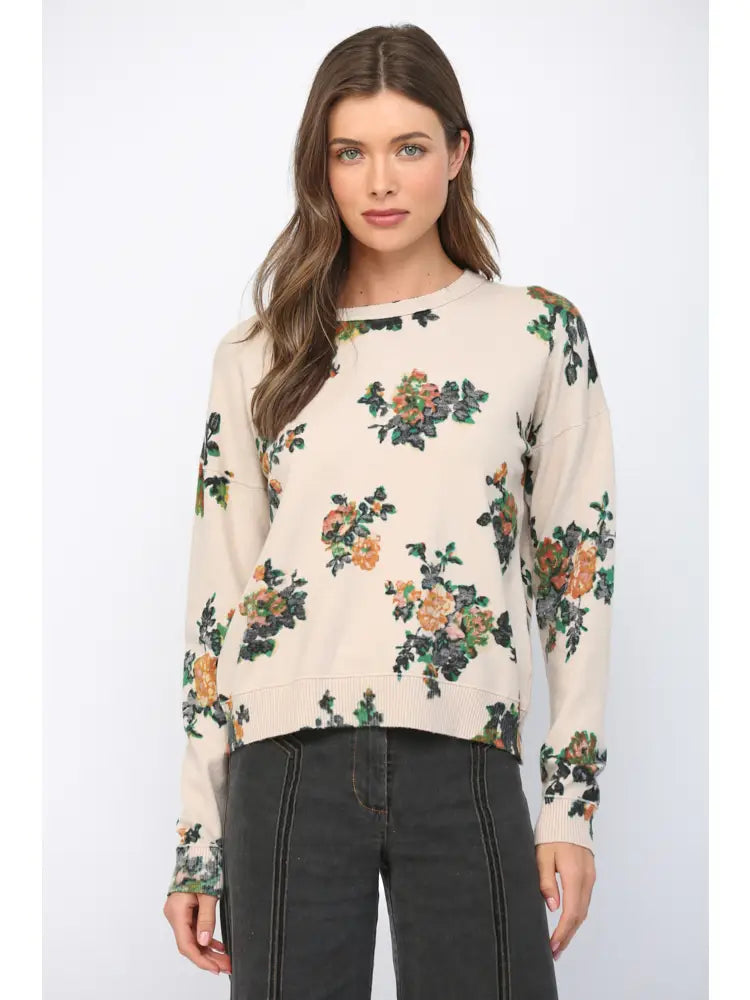 Floral Print Crew Neck Sweater