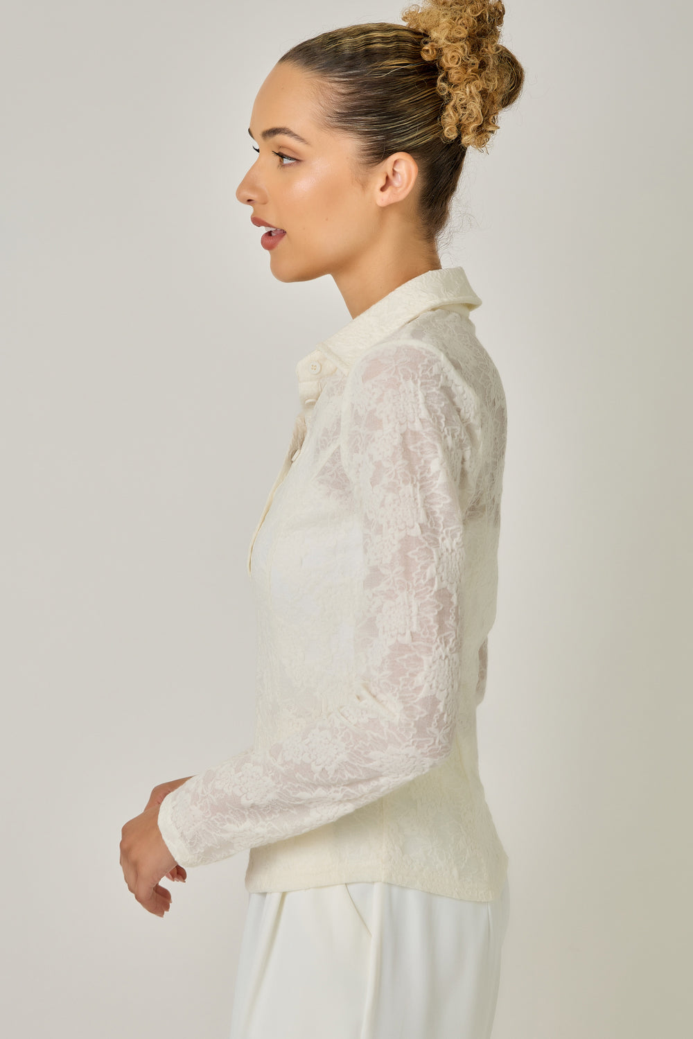Lace Polo Neck Buttoned Top