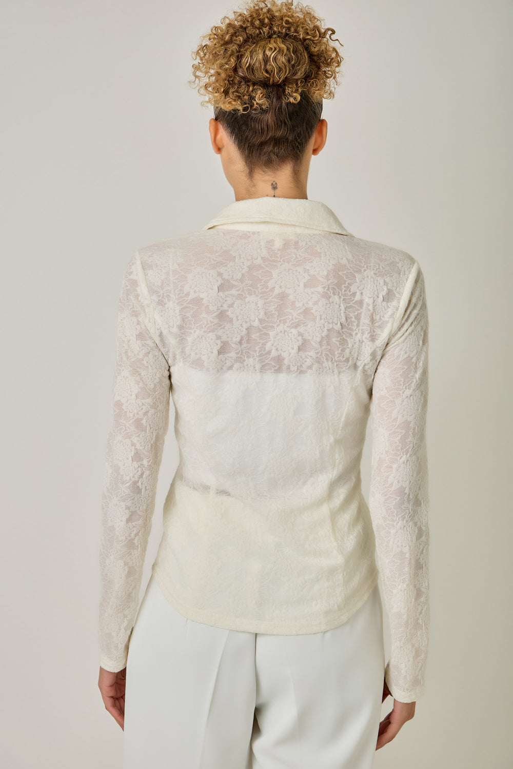 Lace Polo Neck Buttoned Top