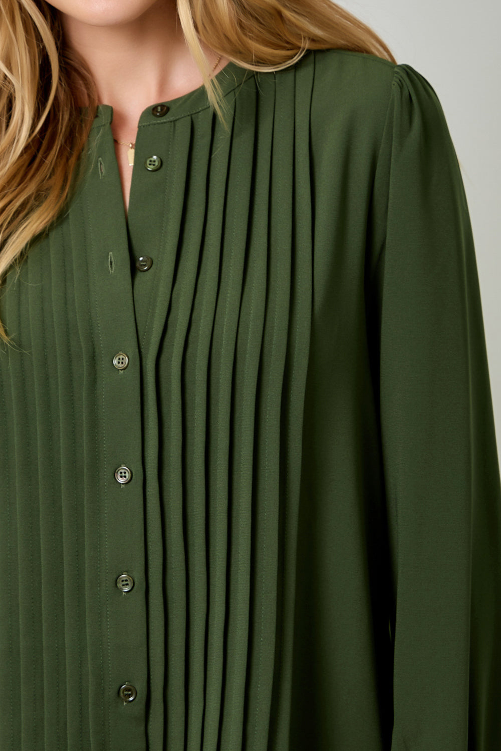 Front Pleated Button Down Shirt