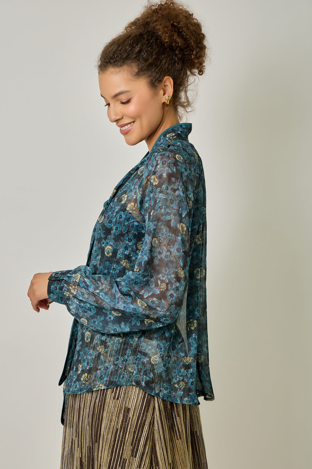Floral Chiffon Tie-Neck Blouse