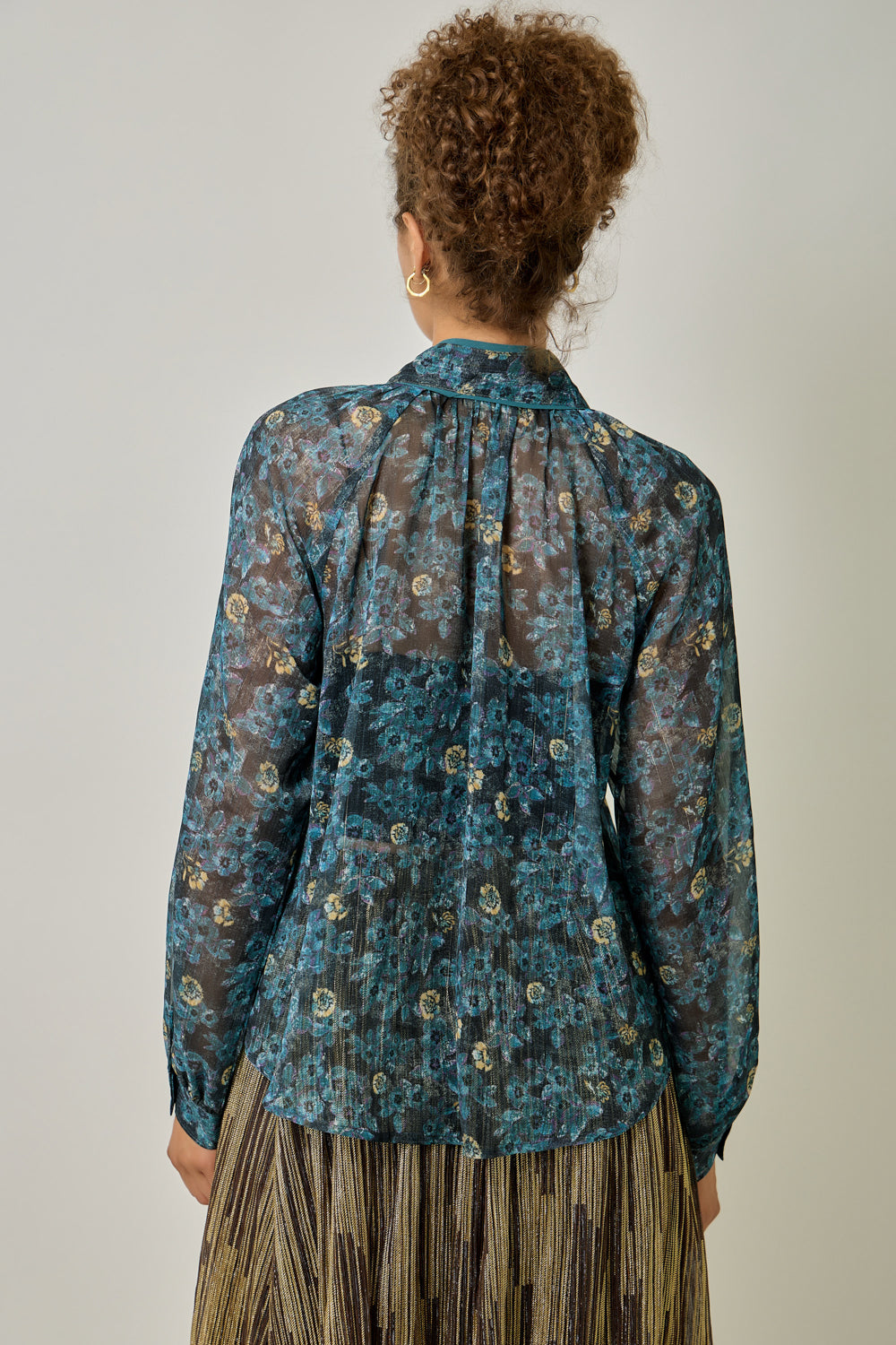 Floral Chiffon Tie-Neck Blouse