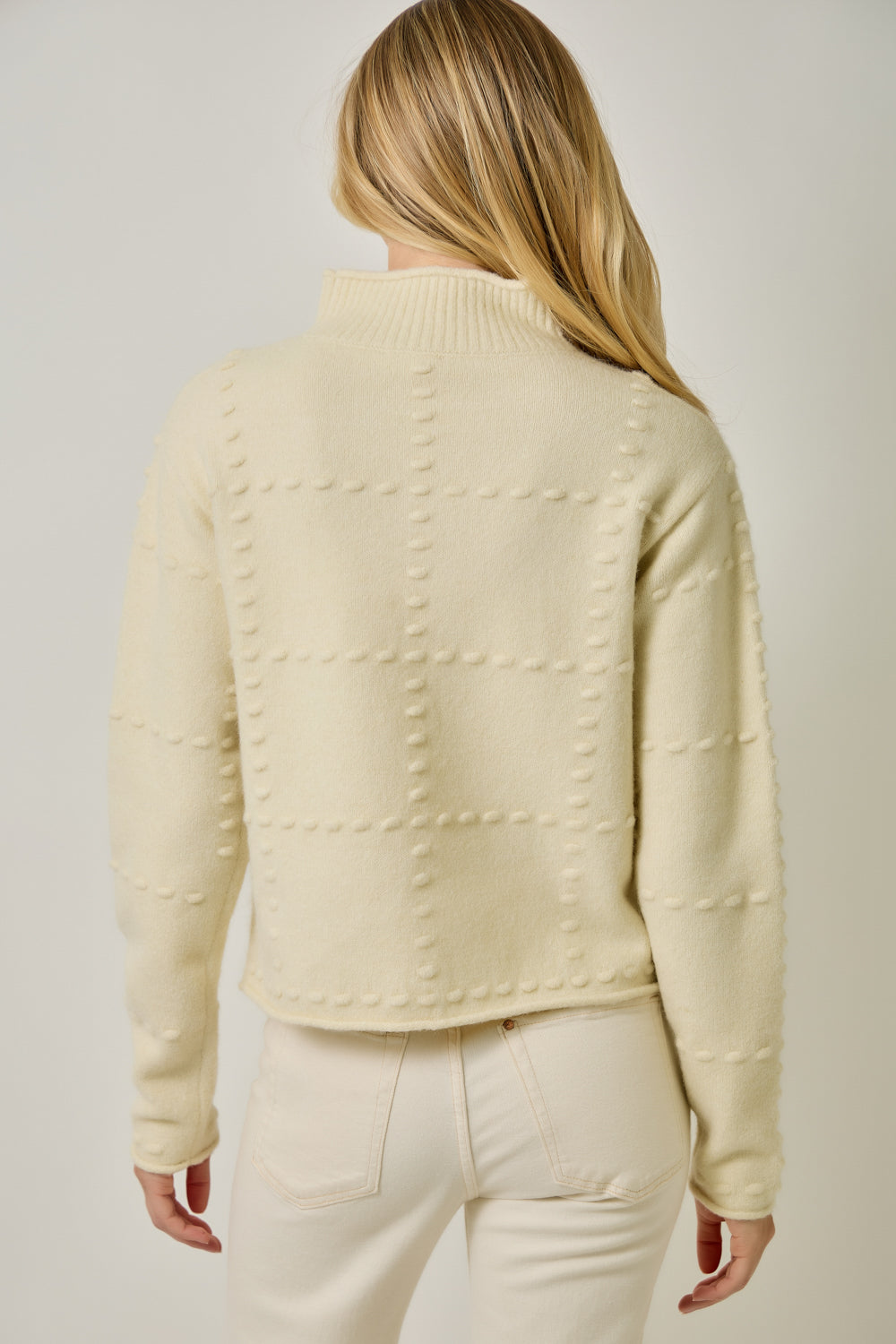 Pompom Grid High Neck Sweater