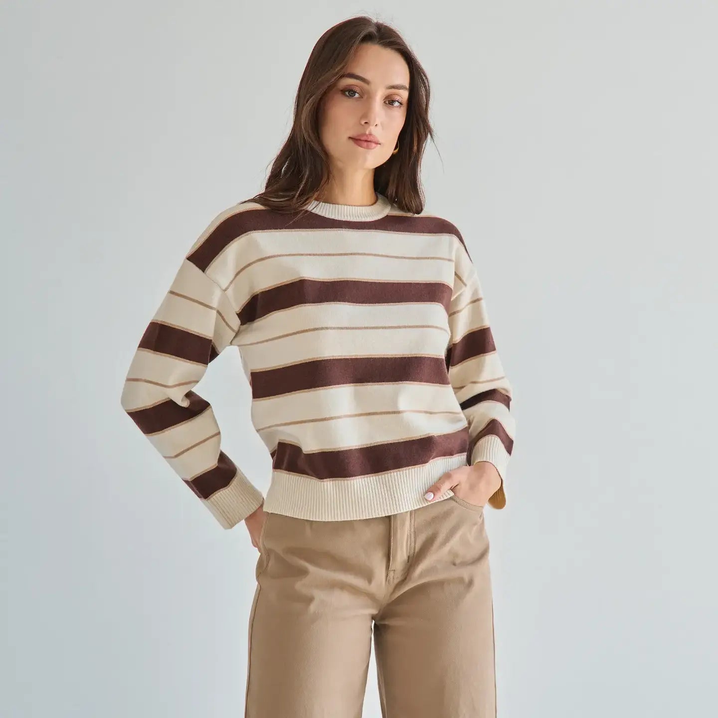 Striped Relaxed Crew Neck Sweater