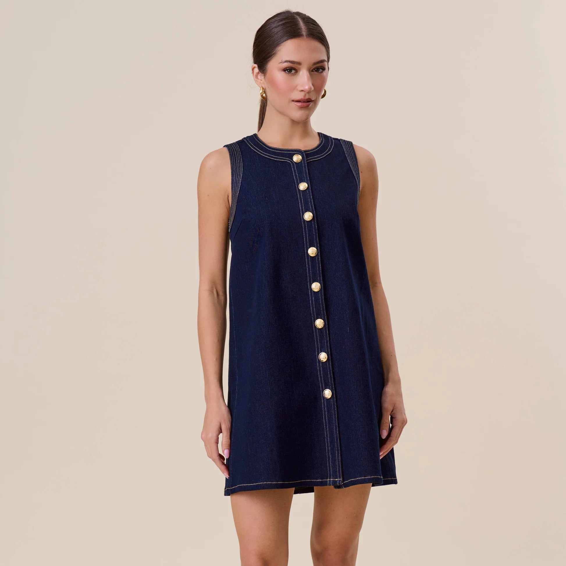 Sleeveless Button Down Denim Dress Denim / L