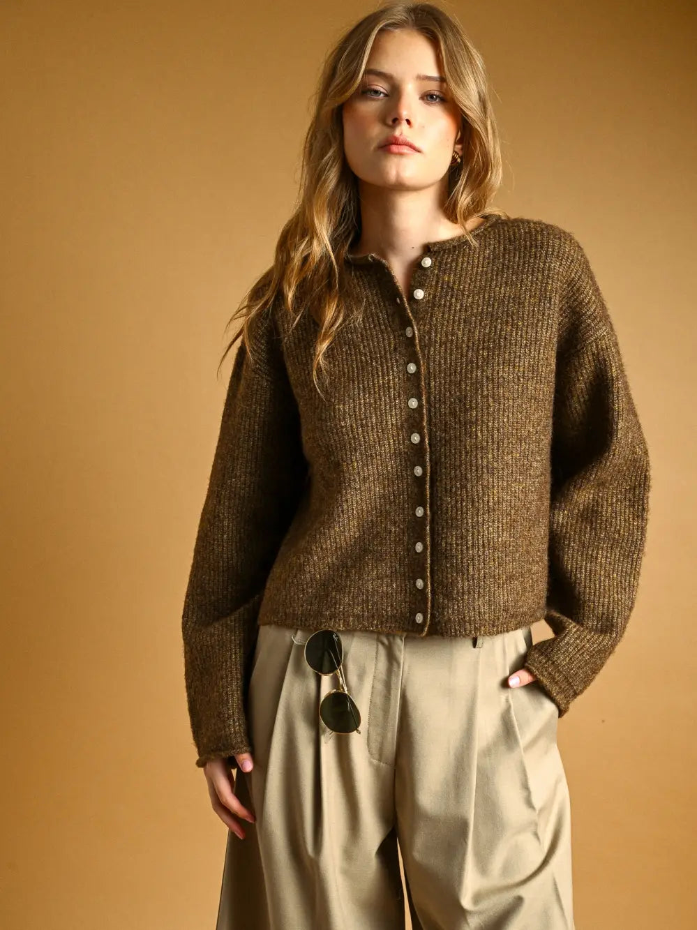 Button Front Ribbed Sweater Cardigan