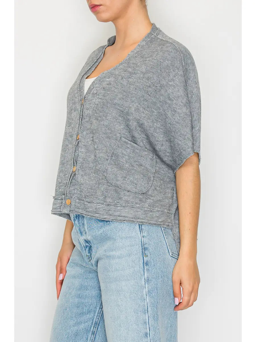 Short Sleeve Button Front Cardigan Top