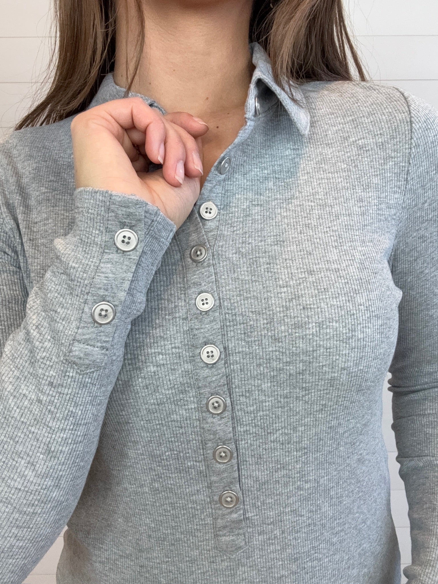 Mac and Me Single Rib Henley Top with Collar