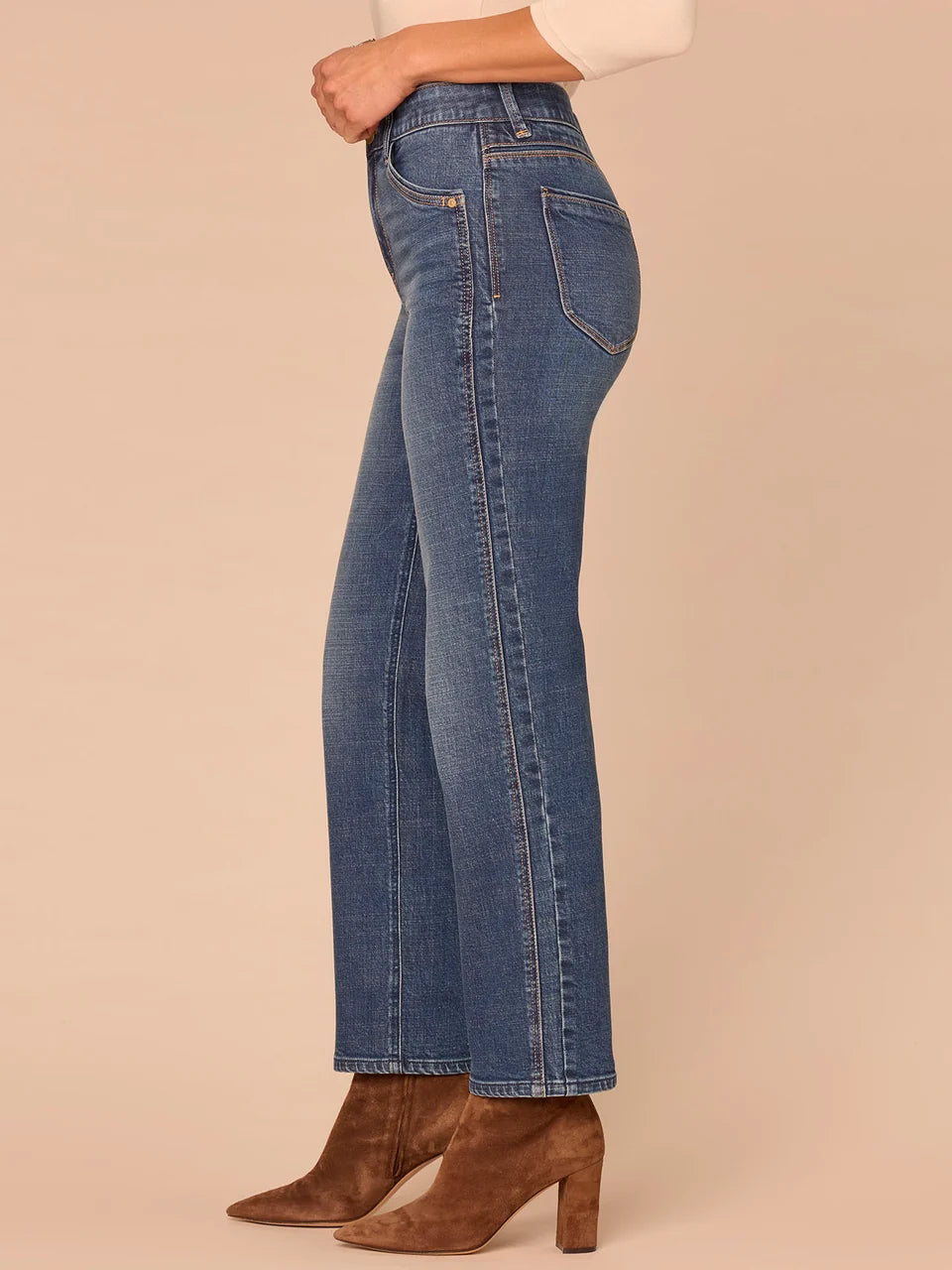 High Rise Double Side Seam Spliced Straight Leg Jean