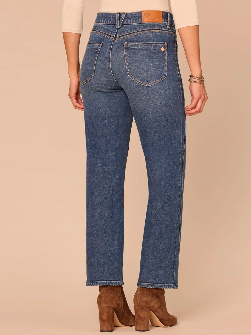 High Rise Double Side Seam Spliced Straight Leg Jean