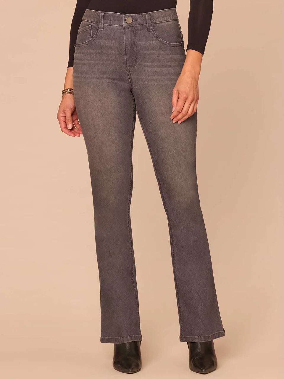 Rhinestone Cascading Pocket Itty Bitty Boot Grey Jeans
