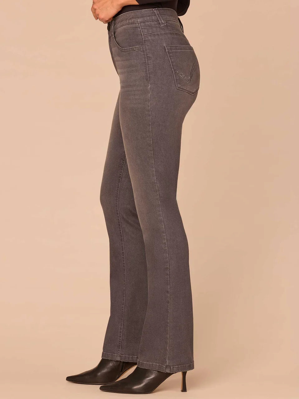 Rhinestone Cascading Pocket Itty Bitty Boot Grey Jeans
