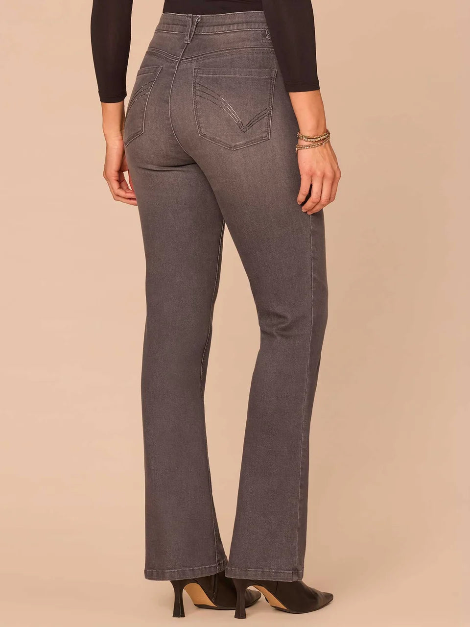 Rhinestone Cascading Pocket Itty Bitty Boot Grey Jeans