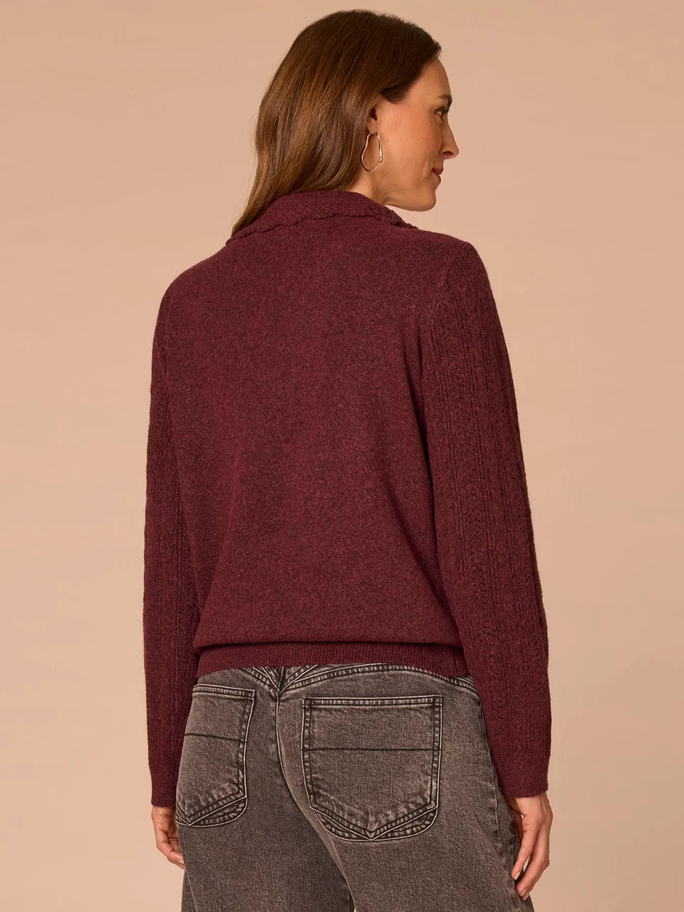 Crochet Scallop V Neck Sweater with Trim Details