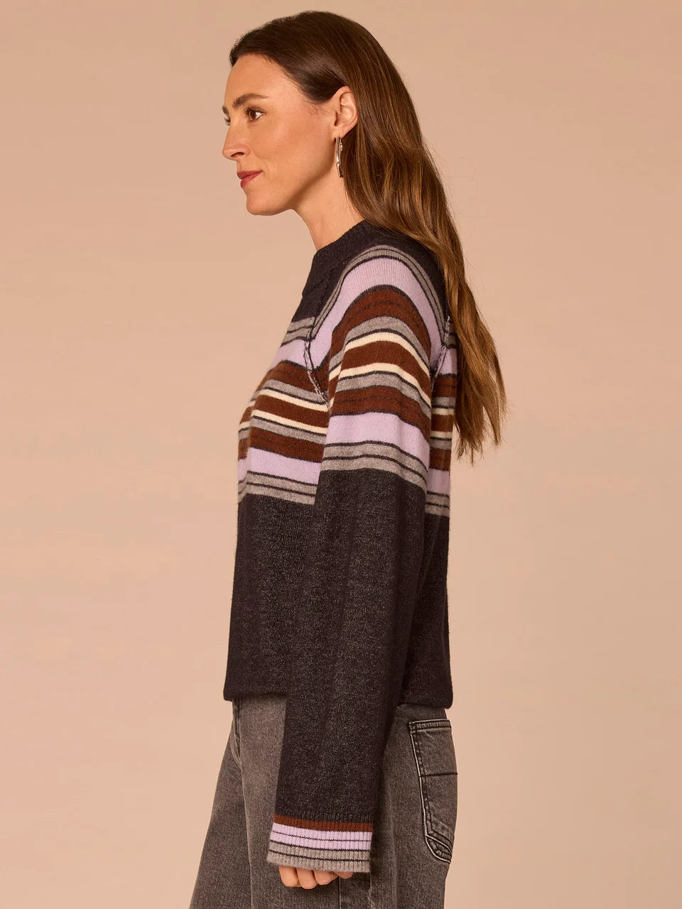 Striped Mock Neck Sweater with Bubble Hem