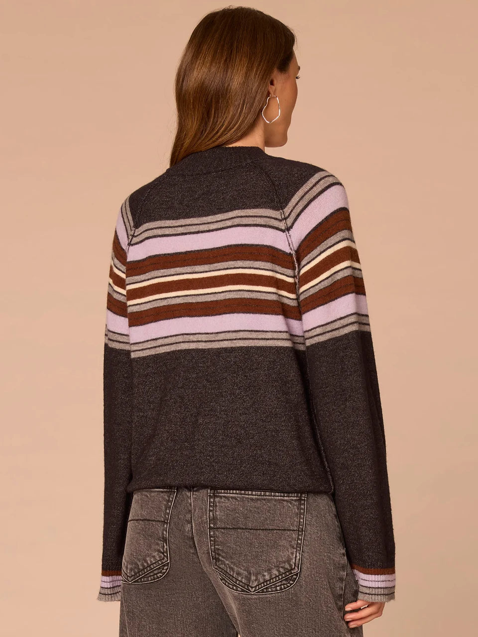 Striped Mock Neck Sweater with Bubble Hem