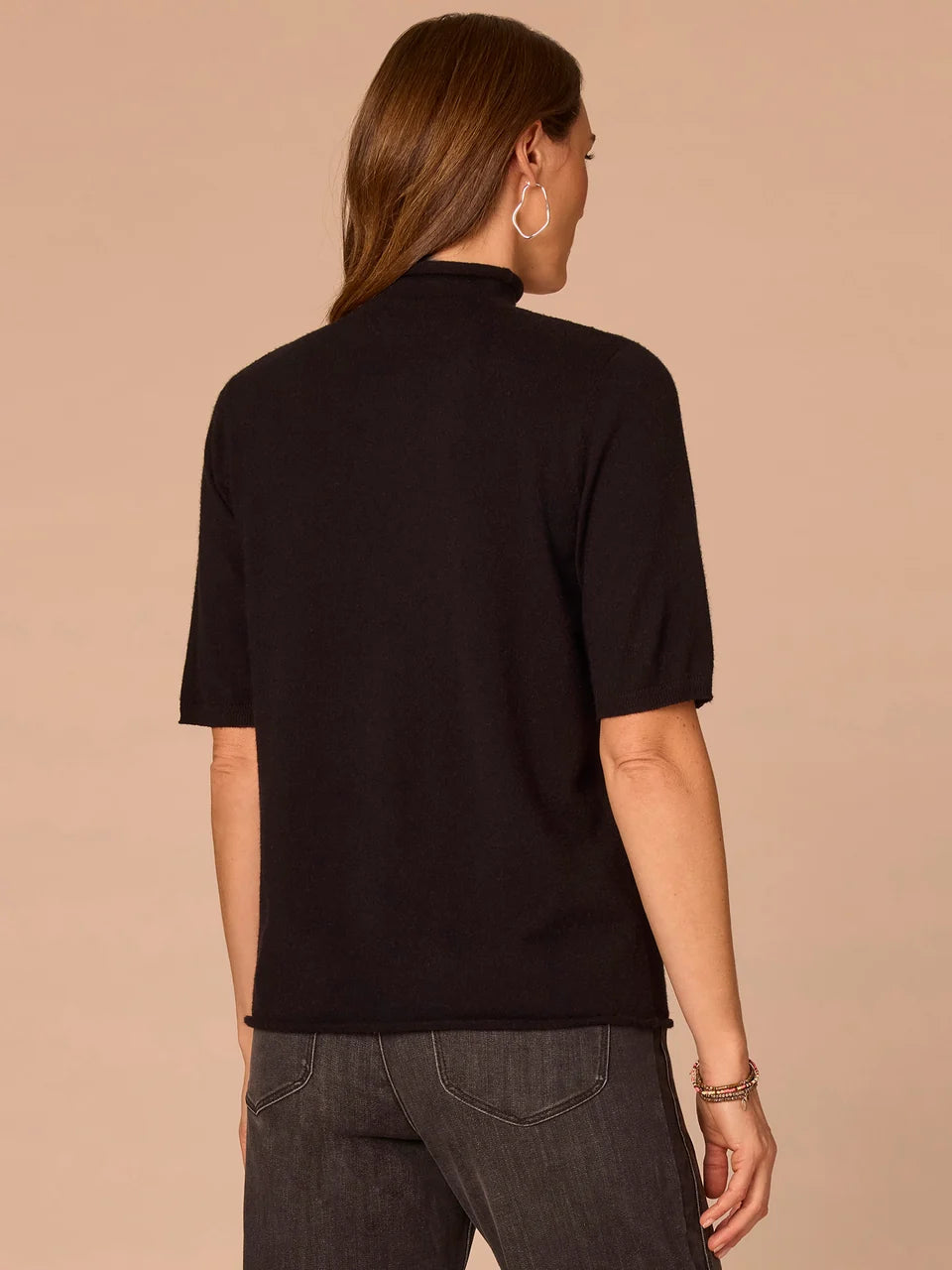 Short Sleeve Sweater with Drapey Mock Neck