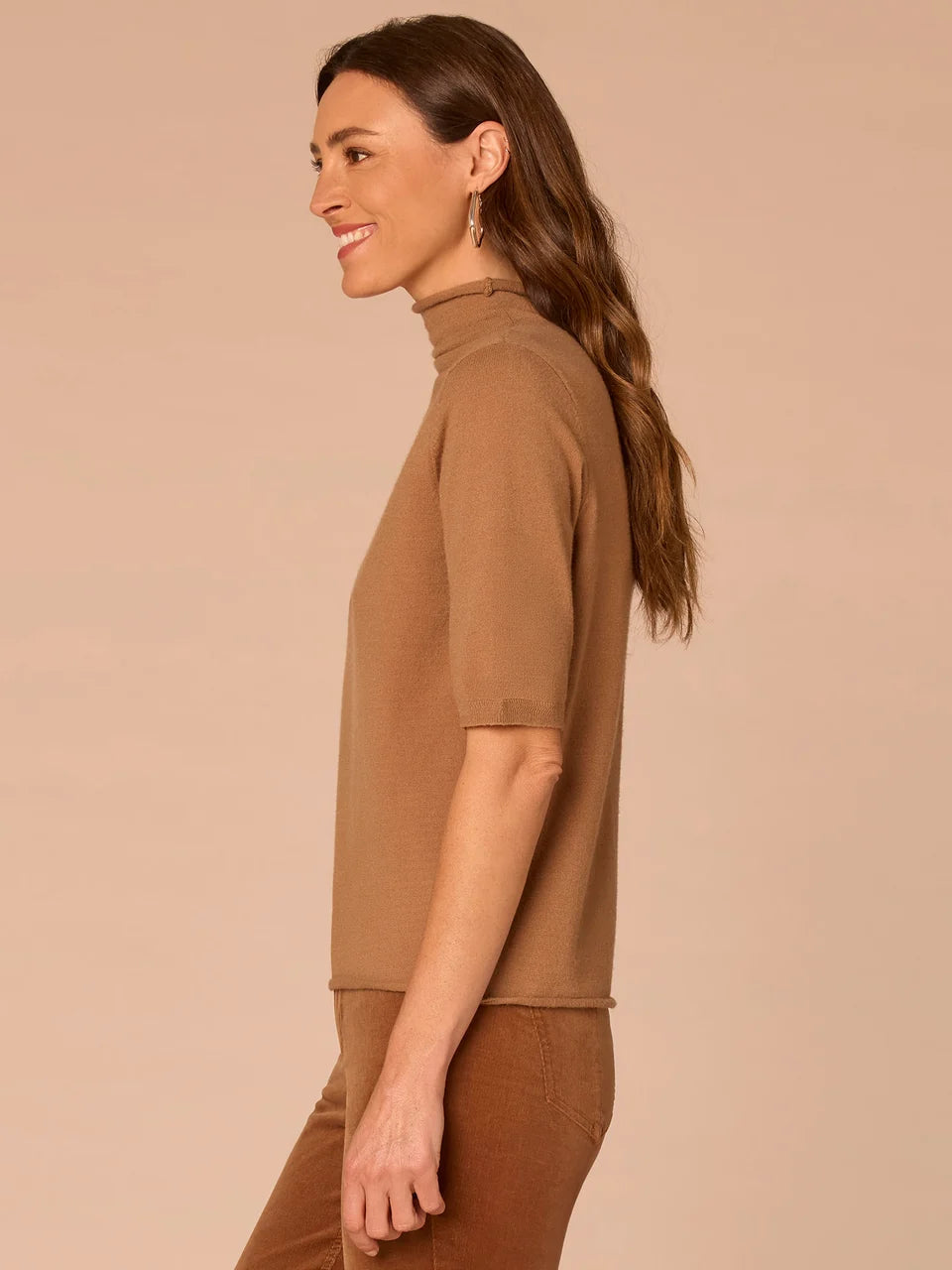 Short Sleeve Sweater with Drapey Mock Neck