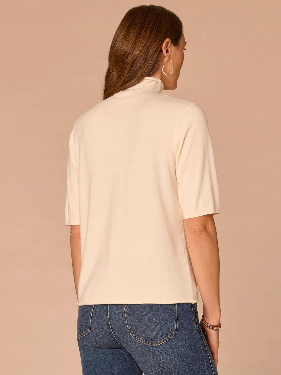 Short Sleeve Sweater with Drapey Mock Neck