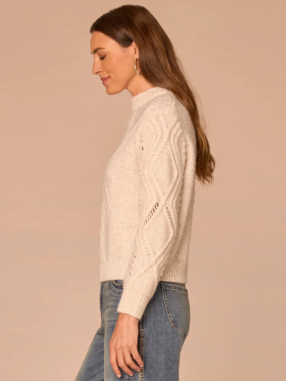Double Layer Round Neck Cable Stitch Mix Sweater