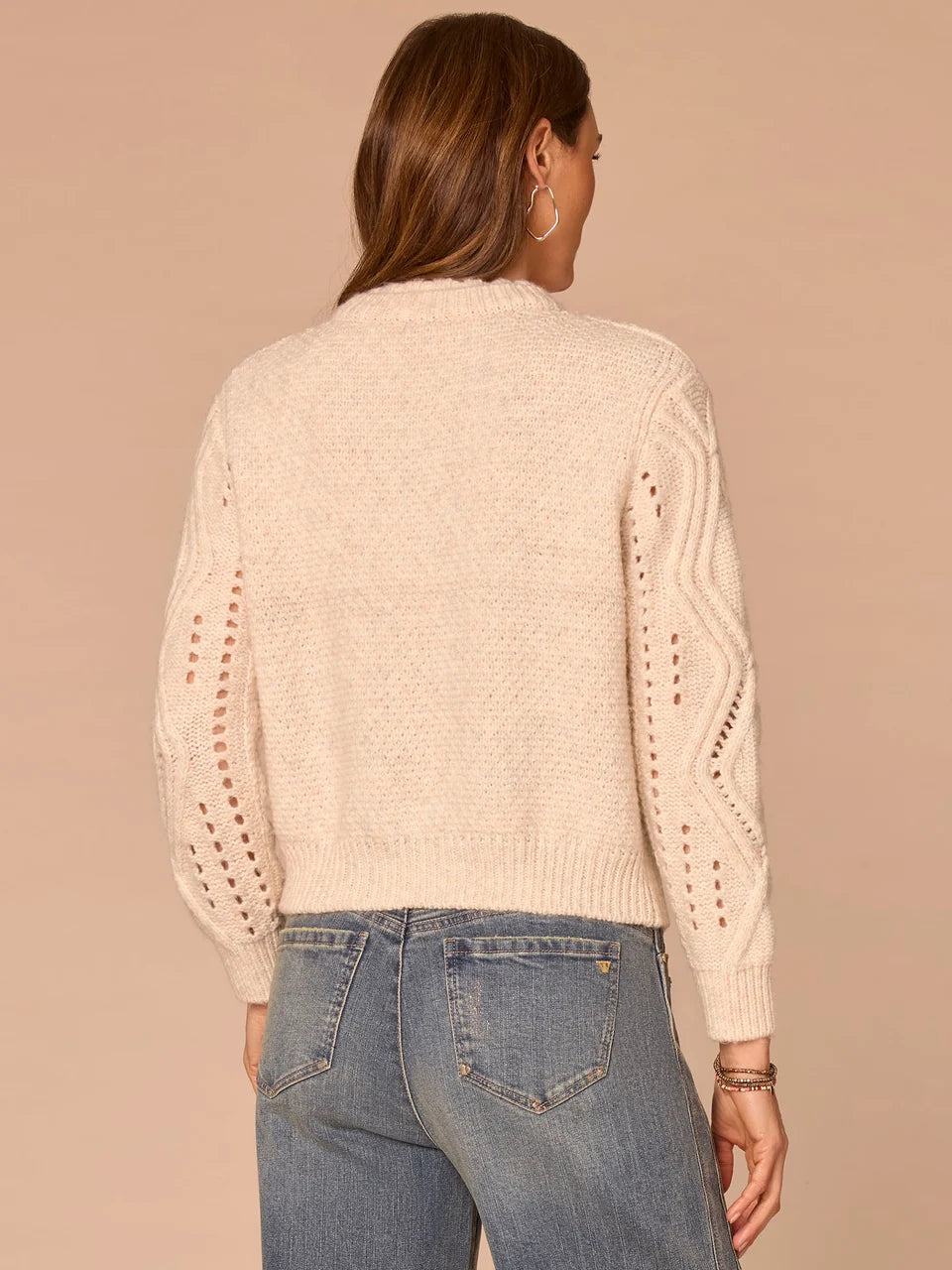 Double Layer Round Neck Cable Stitch Mix Sweater