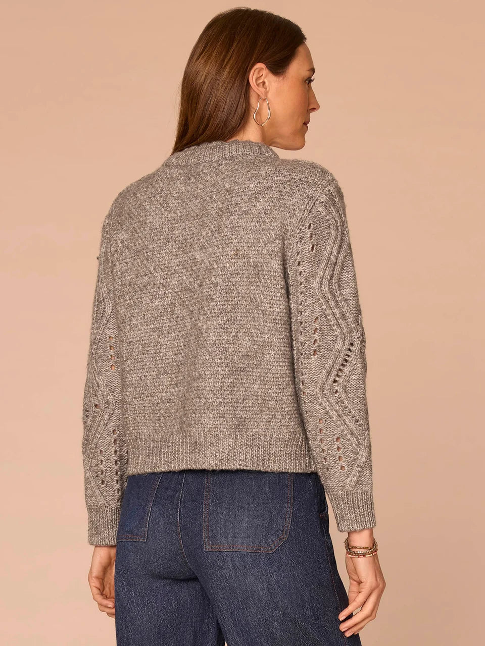 Double Layer Round Neck Cable Stitch Mix Sweater