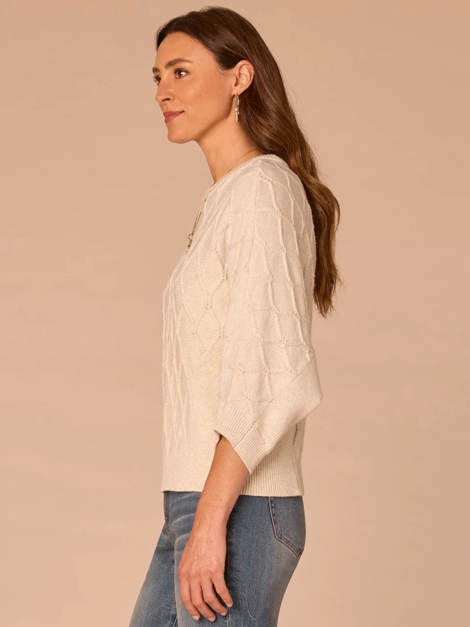 3/4 Dolman Sleeve Grid Stitch Sweater
