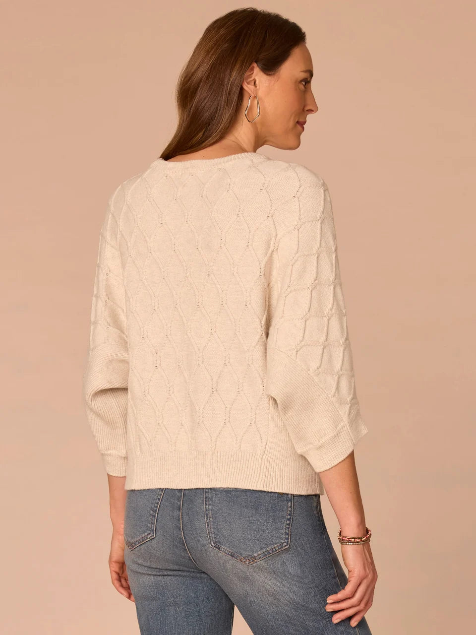 3/4 Dolman Sleeve Grid Stitch Sweater