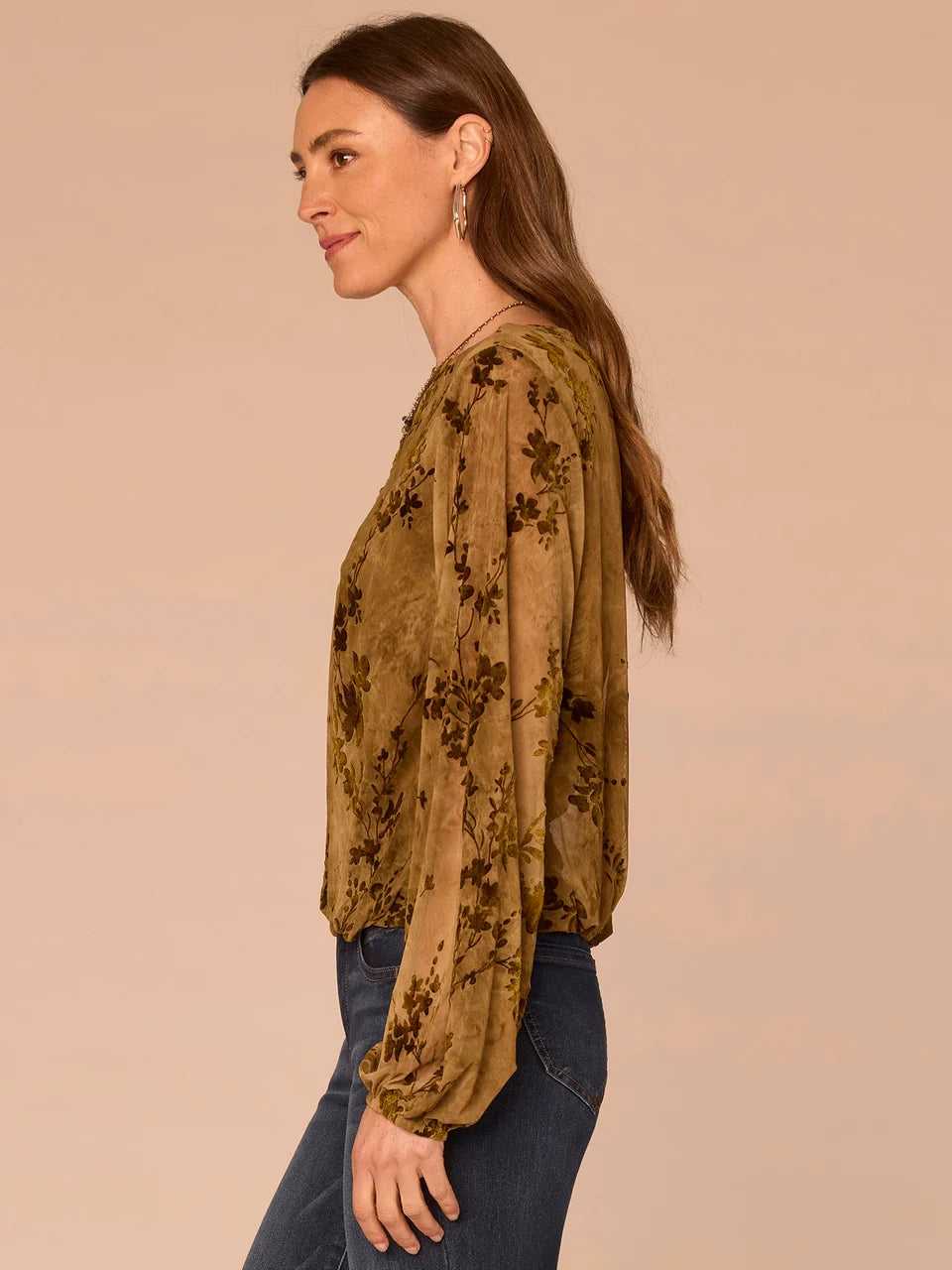 Boat Neck Bubble Hem Abstract Print Knit Top
