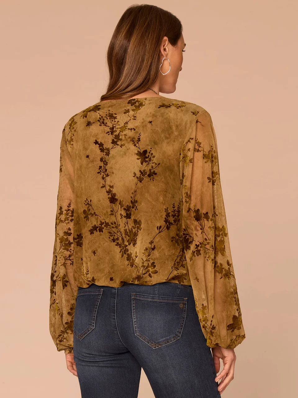 Boat Neck Bubble Hem Abstract Print Knit Top