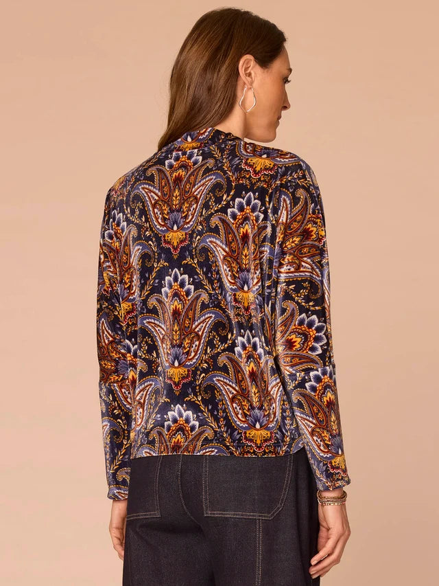 Batwing Sleeve Mock Neck Abstract Placement Print Knit Top
