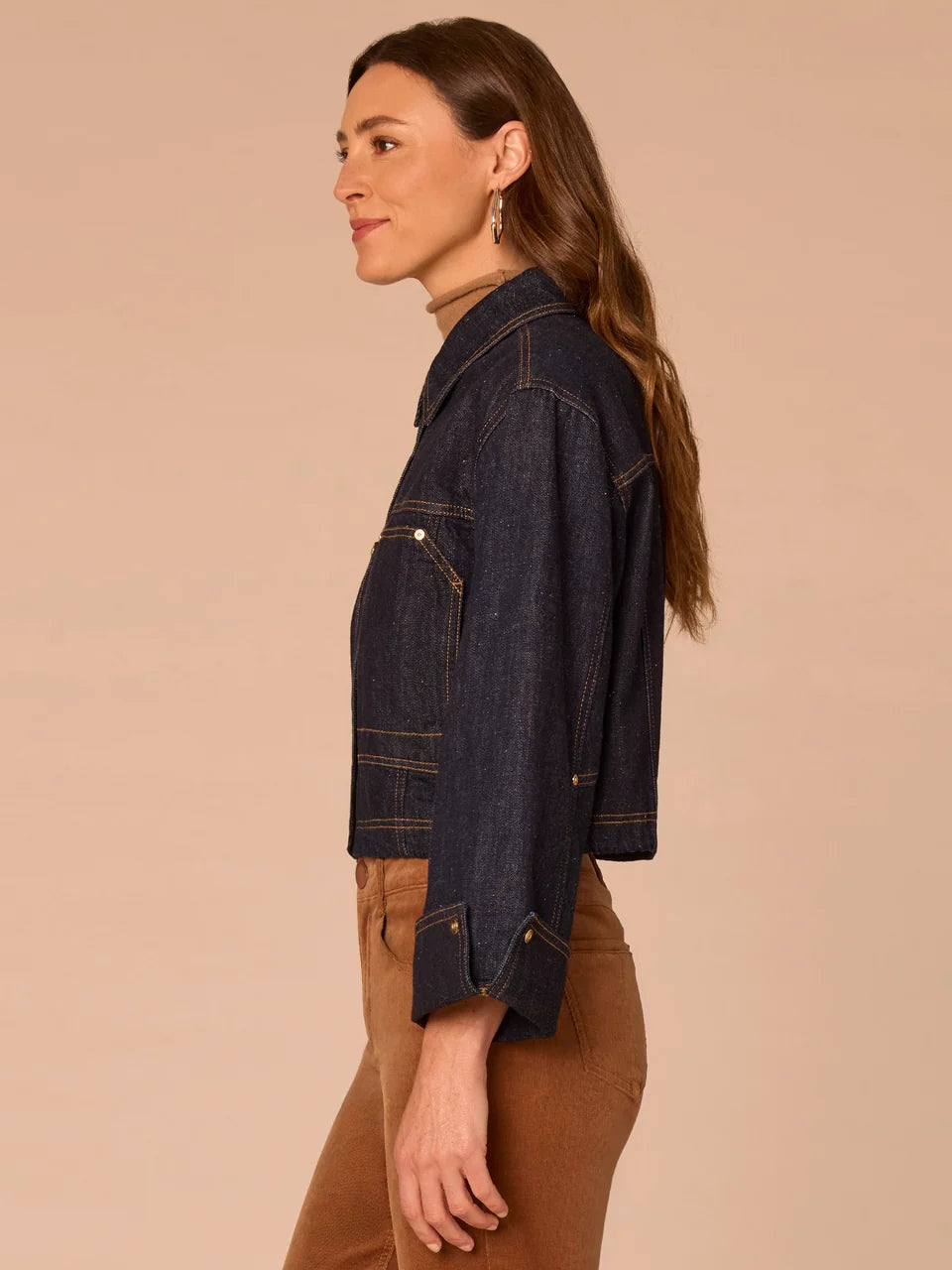 Denim Bomber Jacket with Snap Cuffs